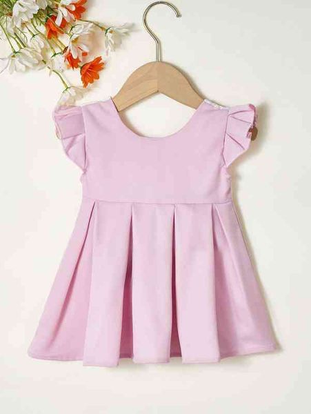 

baby lace insert bow back fold pleated ruffle trim dress she, Red;yellow