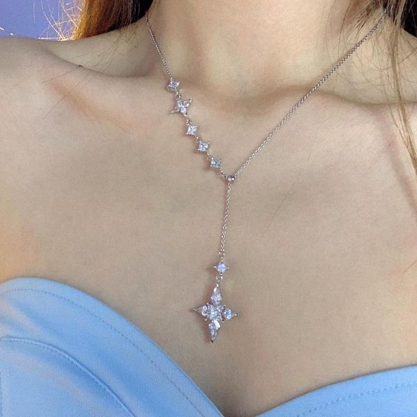 

pendant necklaces fashion luxury sparkling cubic zirconia necklace for women gift drop 2021 adjustable y, Silver