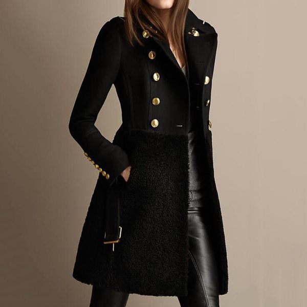 

women's wool & blends 2021 autumn fashion casual jacket slim stitching black women plus windbreaker tyle warm winter clothing