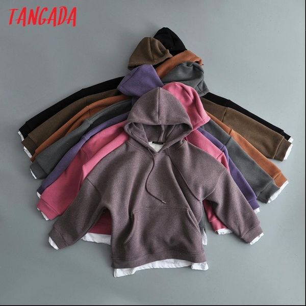 

women woolen hoodie sweatshirts inside lalambswool warm pocket 2021 winter oversize female patchwork hooded 7m1, Black