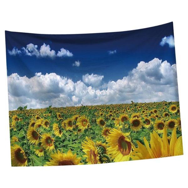 

tapestries 1pc wall blanket mural hanging backdrop beach towel sunflower household tapestry (203x150cm, blue sky and white cloud