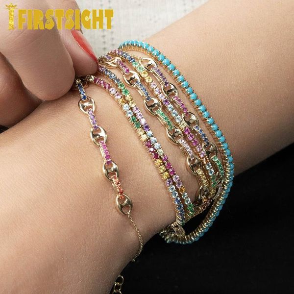 

link, chain gold color cz paved puffed marine link bracelet rainbow coffee bean bracelets women jewelry, Black