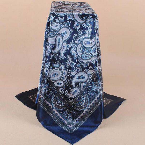 

scarves cashew print scarf 35" satin large square head silk like neck hair sleeping wraps digital printed scarfs for women, Blue;gray