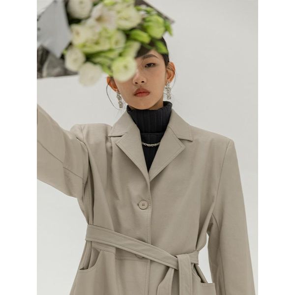 

women's jackets [colline2021] colline2021 autumn long leather suit coat loose pu, Black;brown