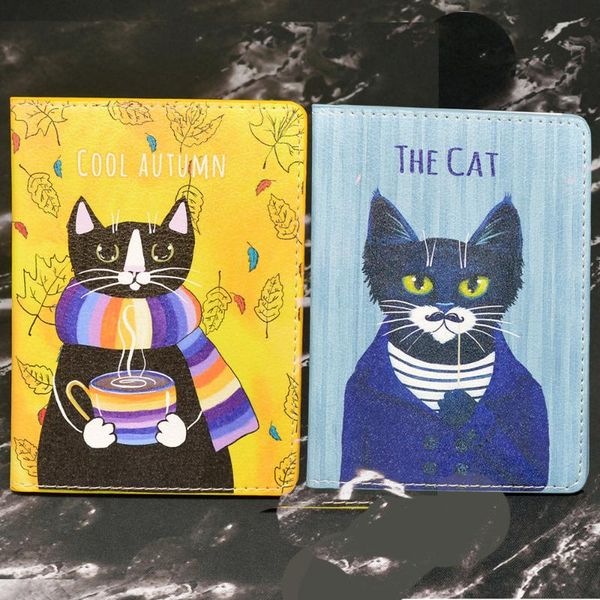 

card holders cute cat prints women cover for passport lovely holder india soft pu leather, Brown;gray