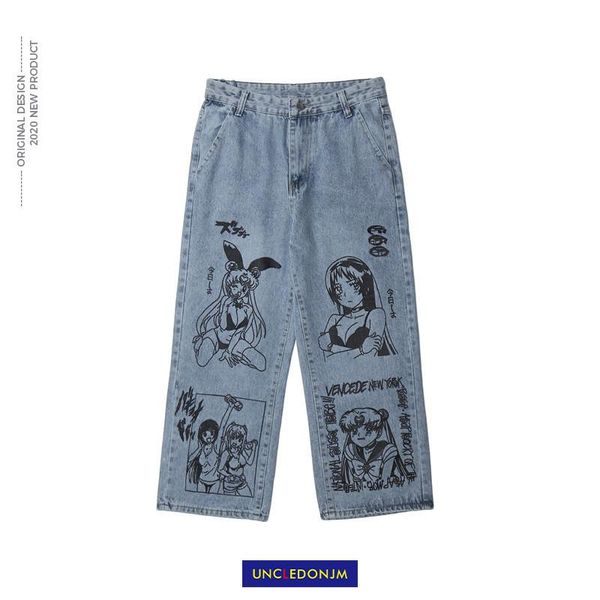 

men's shorts fashion jeans blue casual cartoon n1163 graffiti loose uncledonjm bf street brand harajuku printed men, White;black