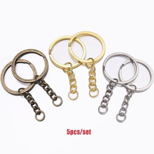 

5pcs/set key chains with split ring bronze rhodium gold 30mm long round split keyrings keychain diy jewelry making w qyltns, Silver
