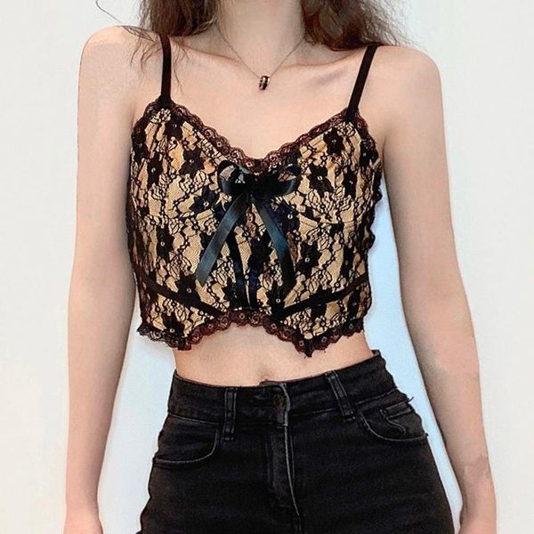 

women's tanks & camis women lace crop fashion corset wrapped chest stitching bow slim mini short camisole backless tank, White