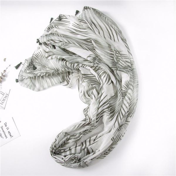

scarves ethnic style cotton and scarf autumn winter fashion leaf printed silk women beach sunscreen shawl, Blue;gray