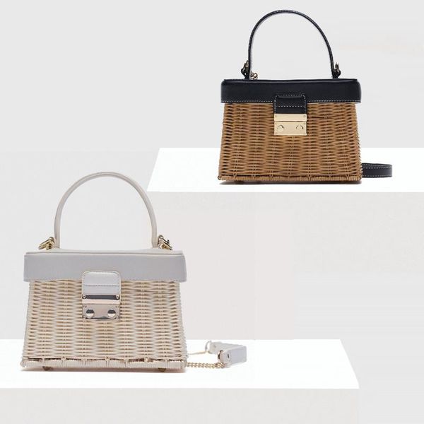 

evening bags vintage woven rattan bag flip box hand-held crossbody casual straw shoulder beach handbags handmade messenger clutch