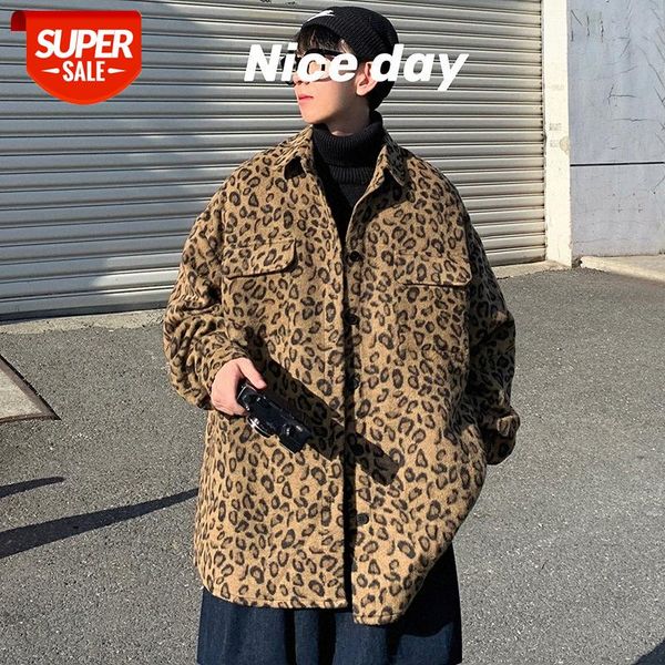 

`harajuku leopard-print woolen jacket male student hong kong flavor all-match long-sleeved casual shirt factory #oj45, White;black