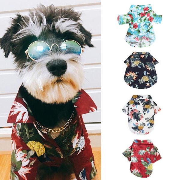 

dog apparel 2021 summer beach shirt pet floral print casual travel pineapple flamingo cat chihuahua clothes vest