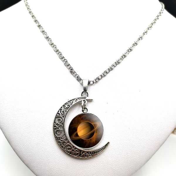 

pendant necklaces 2021 personality fashion moon necklace earth planet pattern jewelry galaxy astronomy, Silver