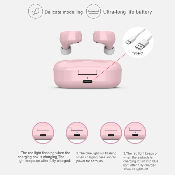 

tw60 tws wireless earphone bluetooth 5.0 hifi stereo headset touch control handsmini earbuds built-in hd mic for women girl