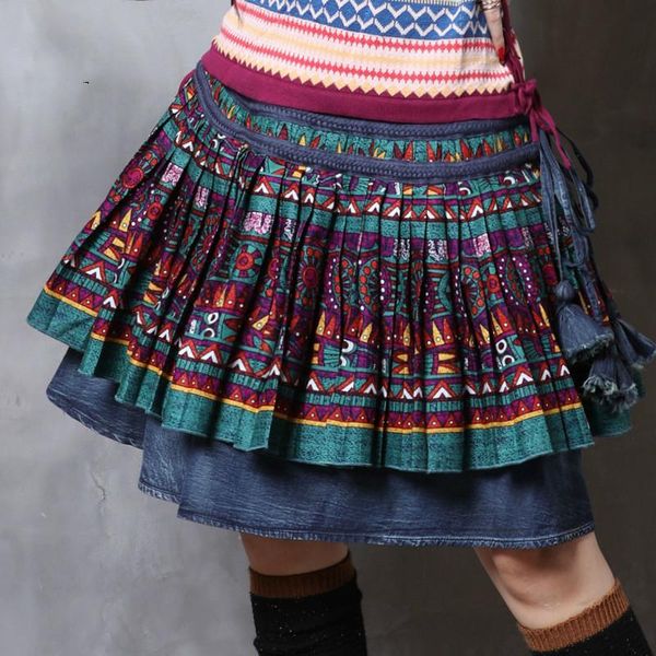 

skirts spring and summer arrival denim vintage stitching cotton linen contrast color 2227, Black
