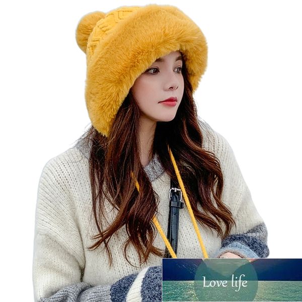 

women winter warm thicken plush cable knit bomber hat solid color cute pompom windproof snow ski earflap trapper cap factory price expert de, Blue;gray