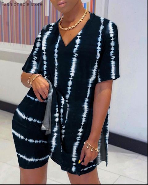 

women casual two pieces set print v neck batwing sleeve and shorts set suits, Gray