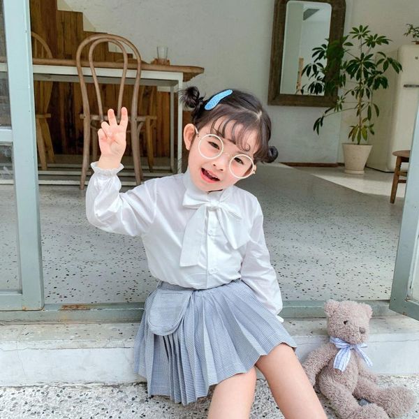 

shirts wlg girls cute blouses kids spring autumn bow white pink shirt baby girl all match for 1-6 years children, White;black