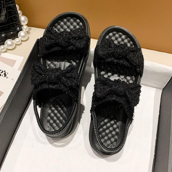 

sandals 2021 elastic band women fashion casual sports women's shoes breathable thick-soled slipper, Black