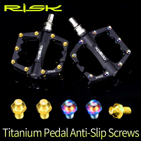 

bike pedals risk 8pcs/lot titanium alloy anti-skid bolts for downhill bicycle tc4 ti pedal anti-slip screws xc am dh m4*8mm