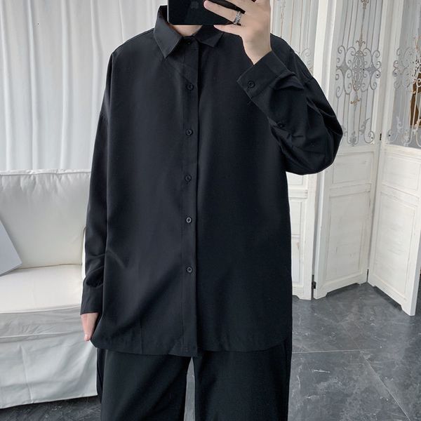 

2021 new spring released solid long male shirt in fashion beautiful white youth 3dp1, White;black