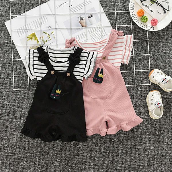 

2021 new girls' short sleeve suspender children's summer two piece suit, Blue