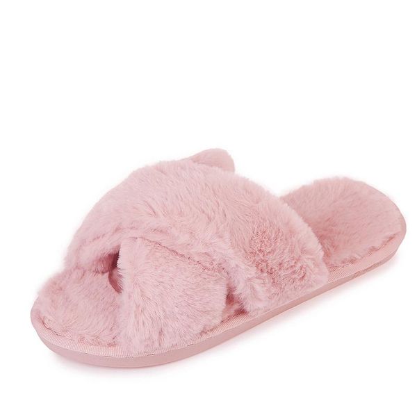 

slippers women fashion warm fluffy cozy faux fur cross indoor floor slides flat soft furry ladies female celebrities flip flops, Black