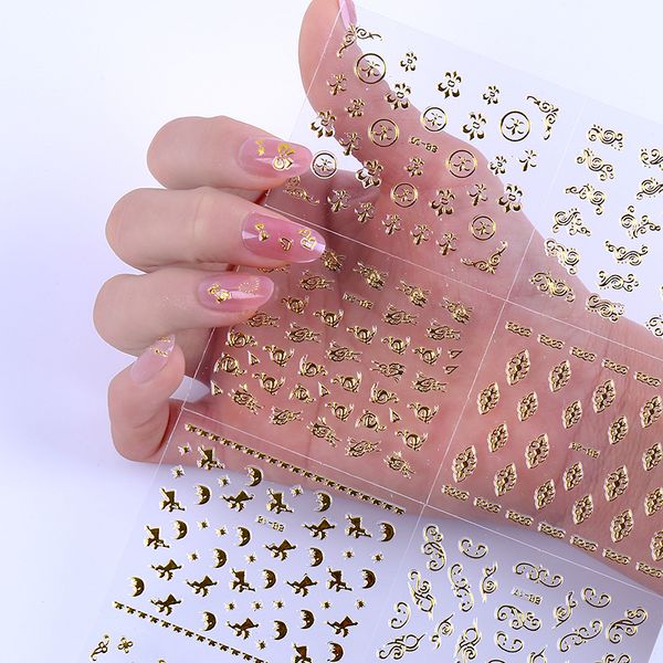 

30pcs/set mix send 3d gold nail stickers personality fashion nails children cute nail art decals manicure sticker, Black