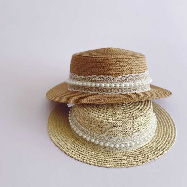 

summer arrival girls fashion pearl hats kids lace straw 210528, Yellow