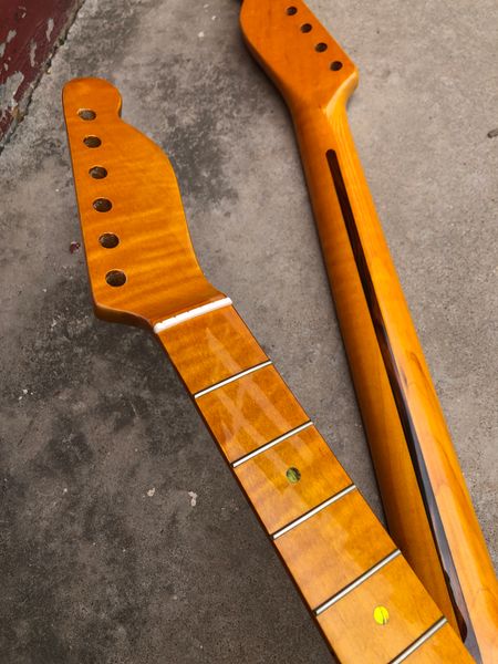 

1pc flame maple electric guitar neck 21 fret 25.5inch fretboard abalone dots inlay