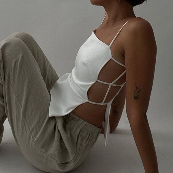 

fashion solid white sleeveless bandage summer crop women backless chic straps cropped streetwear