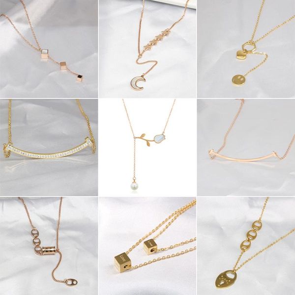 

pendant necklaces allme minimalist multi-type moon star flower necklace for women ladies titanium steel thin chain accessories, Silver