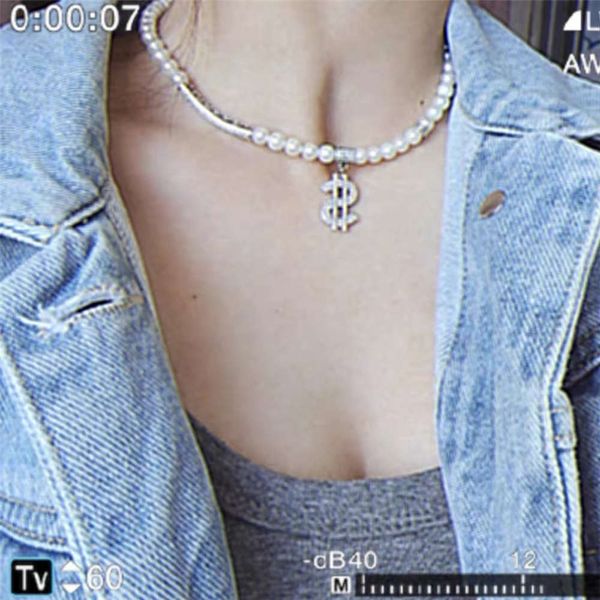 

hbp fashion ins us dollar symbol inlaid with diamond pearl hip hop style personality couple jumping earth cool pendant necklace tide, Silver