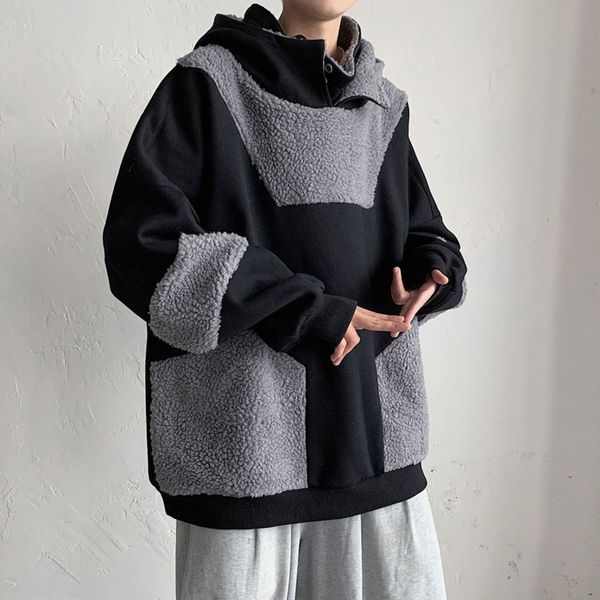 

2021 new winter plus veet padded hoodies men's warm fashion casual retro pullover hoodie men streetwear hip-hop hooded sweatshirt mens, Black