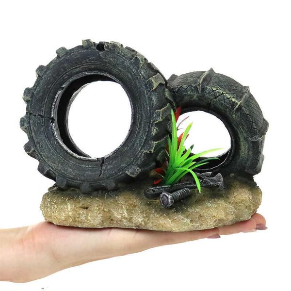 

decorations aquarium decoration double tire ornaments fish tank landscaping aquascape decor accessories shrimp playing supplies
