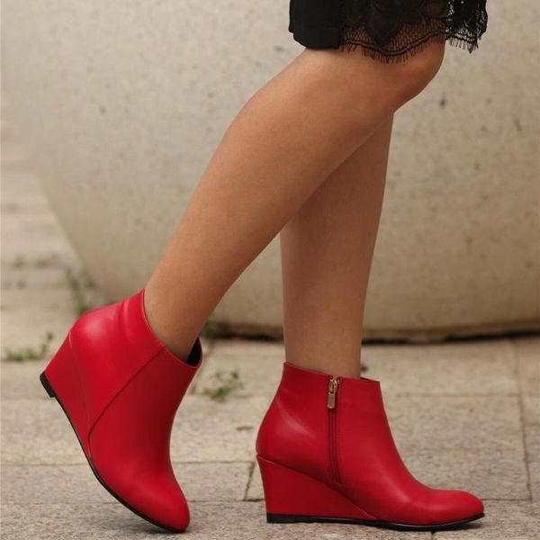 

boots agnes red women 2021 fashion platform pump winter spring shoe motorcycle ankle botas mujer, Black