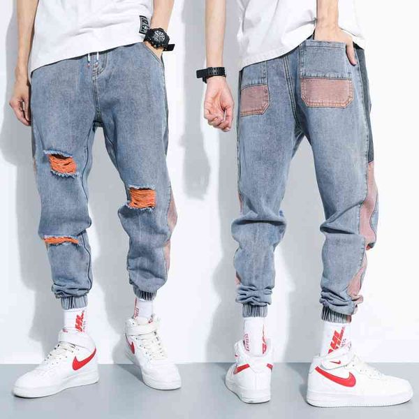 

2021 summer new men's harlan pants jeans leggings loose trend capris, Blue