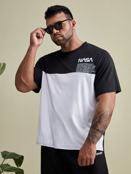 

extended sizes men slogan graphic two tone tee t7hk#, White;black