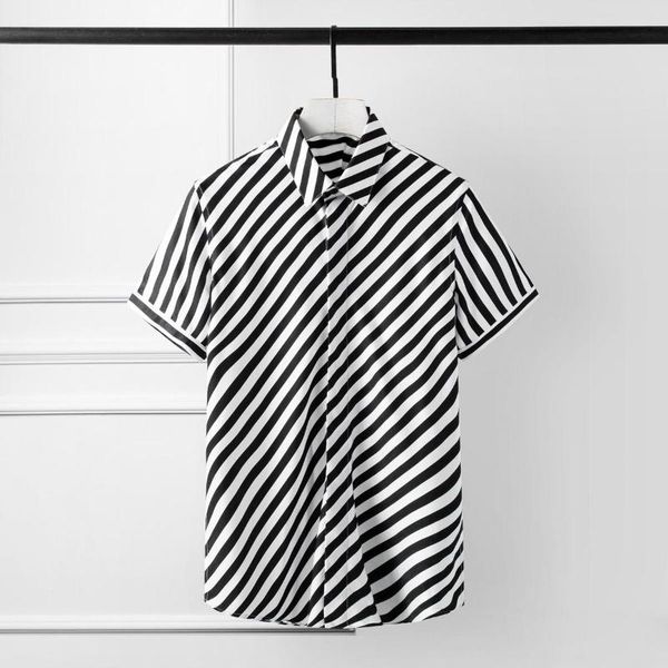 

men's casual shirts stripe mens luxury tencel cotton short sleeve dress camisa masculina plus size 4xl slim fit man, White;black