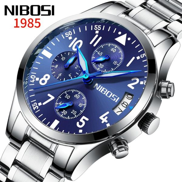

wristwatches nibosi man watches auto date casual men watch business chronograph quartz relogio masculino, Slivery;brown