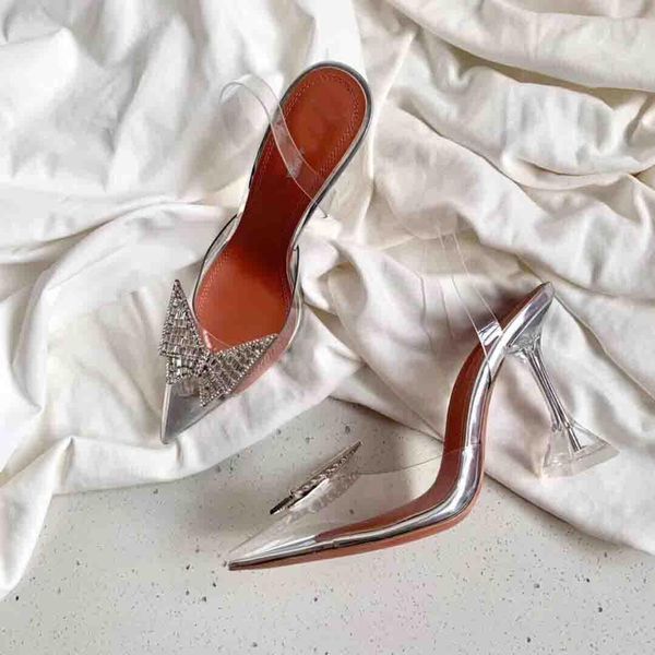 

perfect awge phoenix crystal bow pvc slingback women pumps lady high heels famous party wedding dress with box,eu35-41, Black
