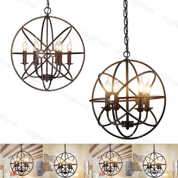 

pendant lamps 2021 retro black globe e14 dia40cm rust round 4heads hanging lights 110v 220v for coffee store parlor study