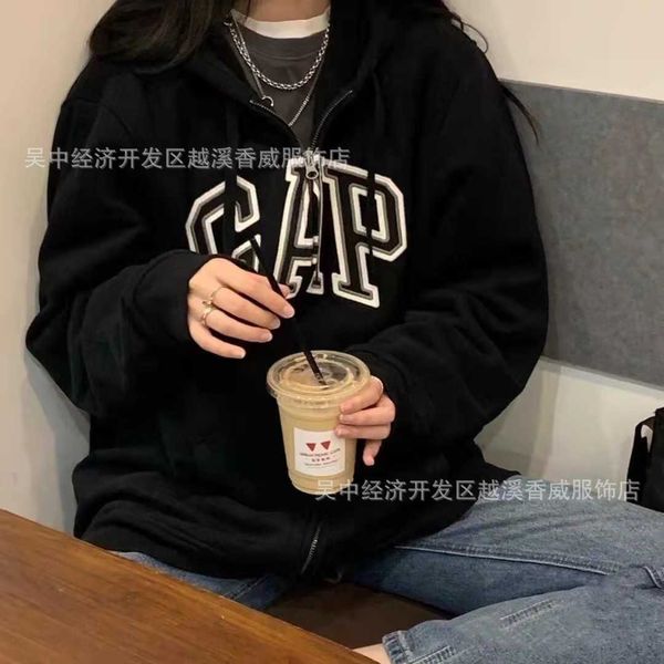 

21ss autumn gap terry men and women lovers girlfriends same two-color zipper cardigan coat, Black