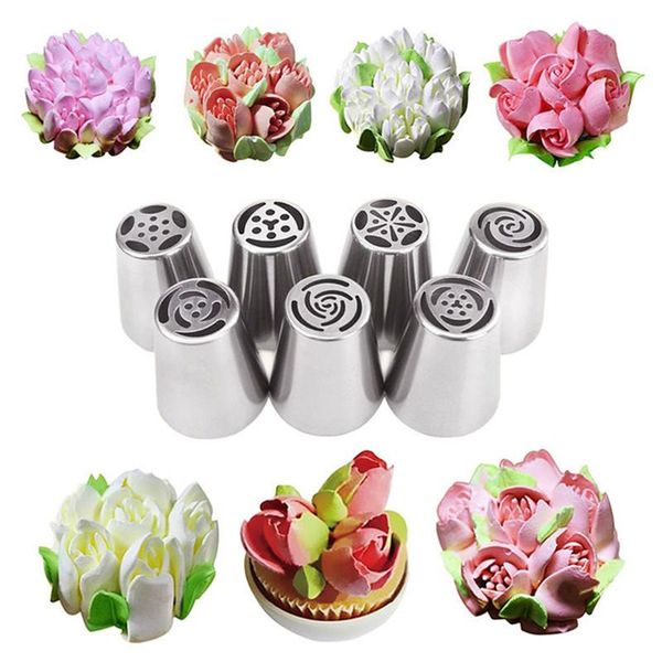 

baking & pastry tools 7pcs/set russian nozzles tulip tips icing piping cream decorating set cake cupcake decorator confeitaria