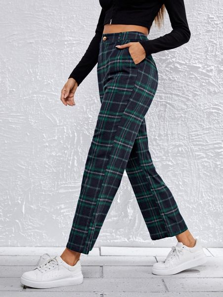 

slant pocket tartan pants i5pk#, Black;white