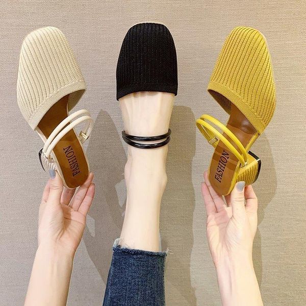 

dress shoes women spring women's weaving slippers heel chaussure femme zapatos mujer, Black