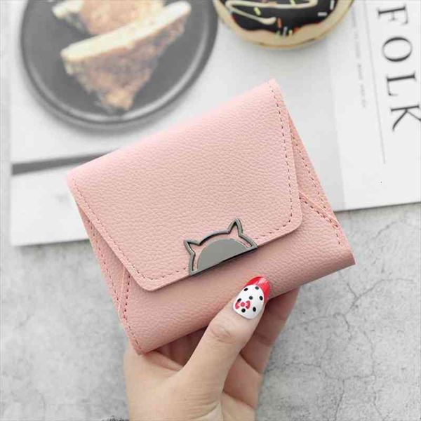 

women wallets 3 folding cats money bags for lady girls simple cute short coins purse change cards holder female clutch, Red;black