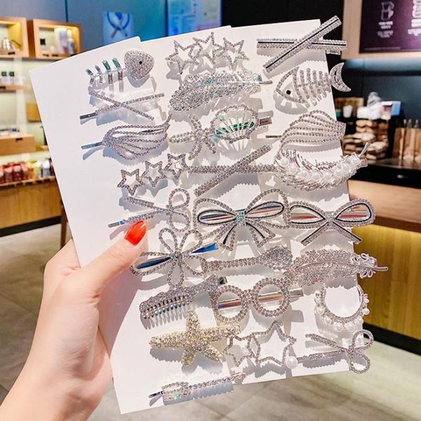 

hair clips & barrettes 5/9pcs/set women girls elegant imitation pearls leopard plastic hairpins sweet crystal flower accessories, Golden;silver