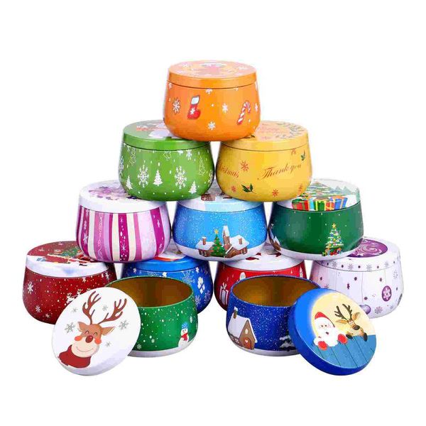 

gift wrap hemoton 12pcs christmas themed tinplate boxes round candy cookie tin case candle cups xmas ornament party supplies