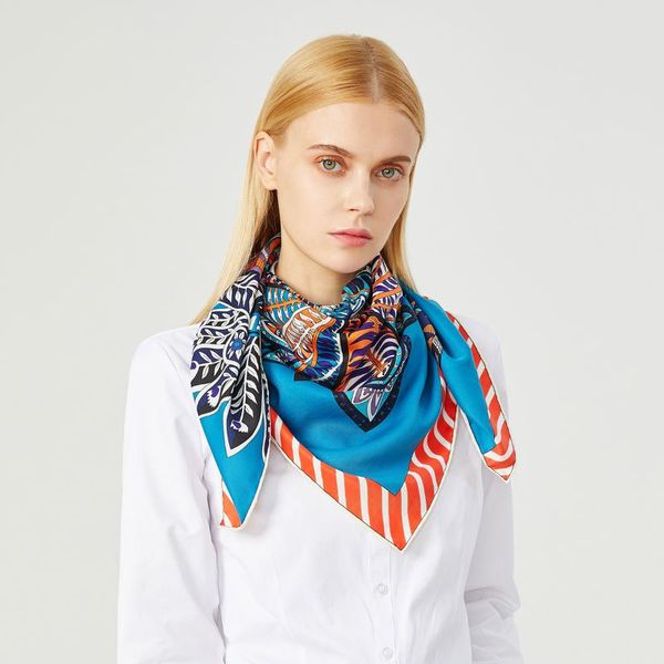 

scarves 90cm luxury square scarf twill silk brand women hijab head handmade curled fashion design foulard bandana for lady, Blue;gray